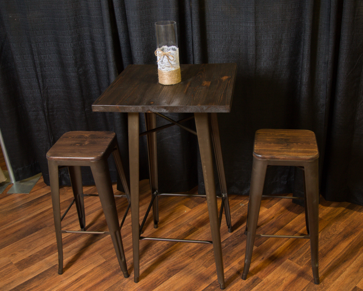 Wood Top Square Bistro w/ 2 Stools